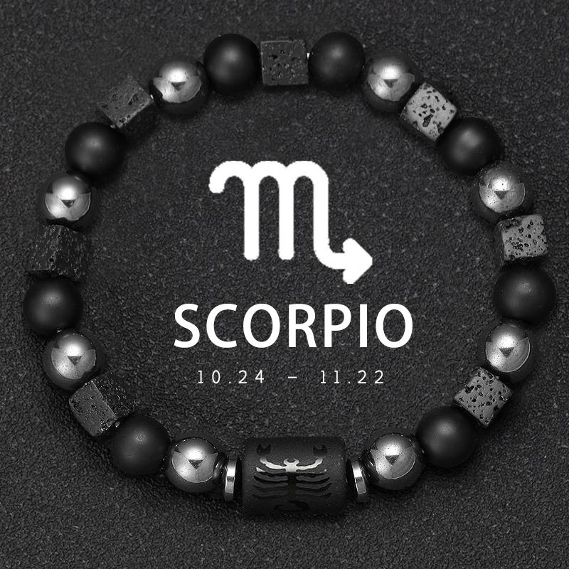 12 Zodiac Volcanic Stone Couple Bracelet Elastic Square Bead Gift for Men and Women