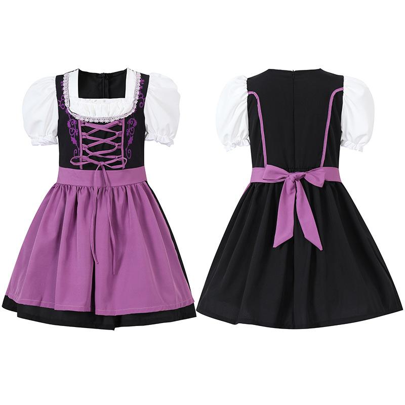 Kids Girls Maid Cosplay Holiday Dress Apron Sets Outfit German Traditional Beer Multi-color School Activities Party Role-playing Costume