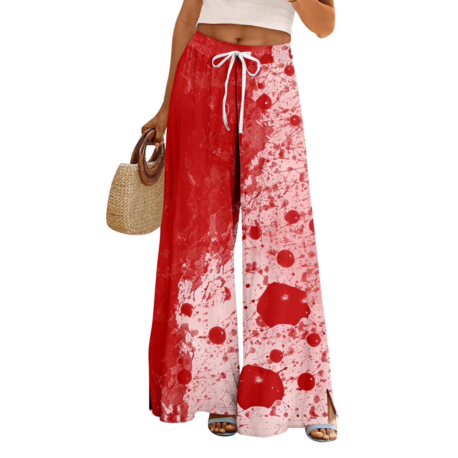

Women Summer Boho Palazzo Pants High Waist Wide Leg Halloween Printing Casual Trousers With Pockets XL