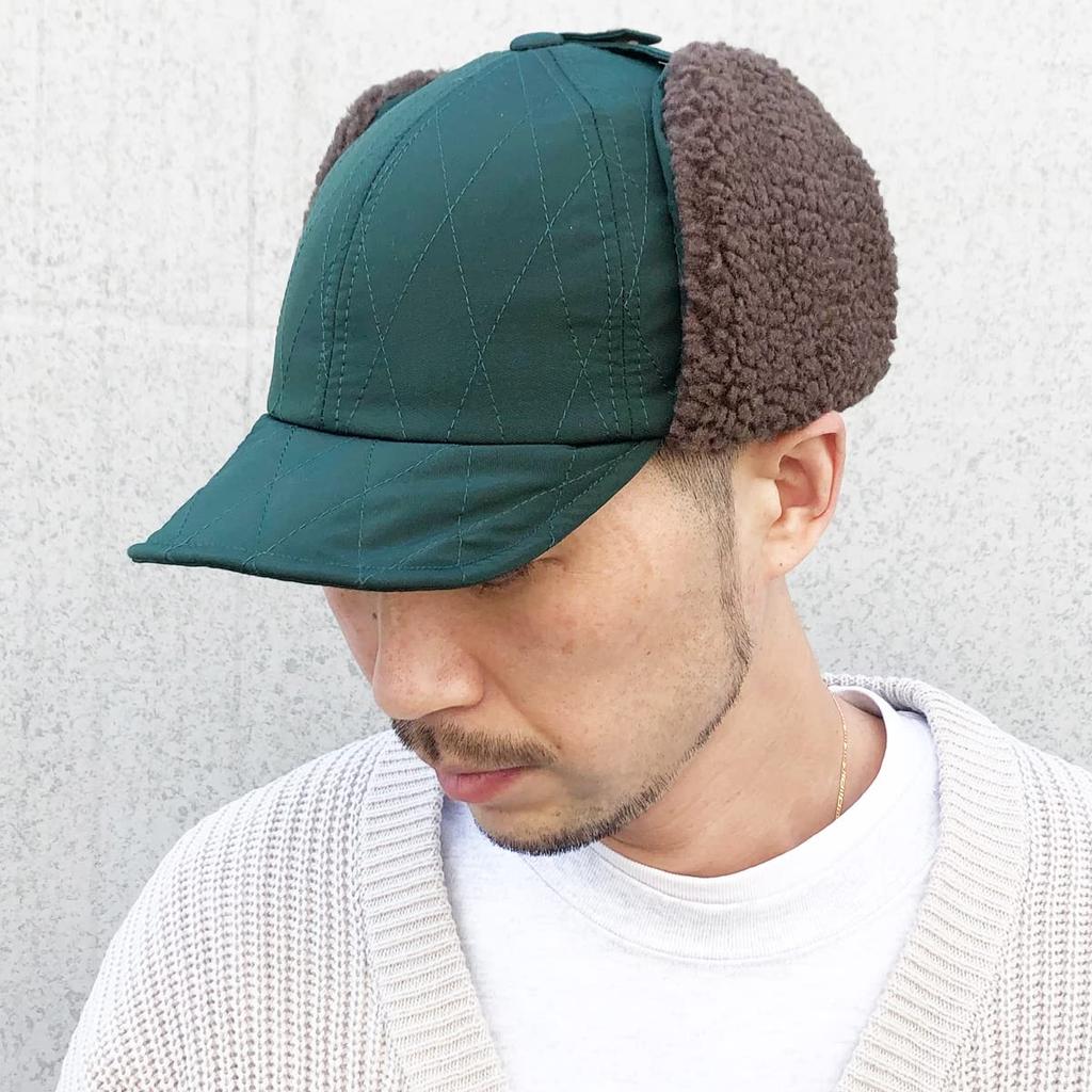 Basic Enchi Quilted Short Flap Cap with Umpire Antibacterial and One Size Fits Dark Green Ears, Cap, Deodorizing, All,
