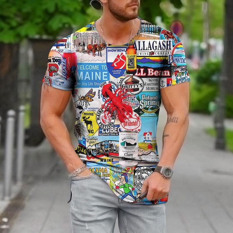 Summer Fashion Men's T-shirt Graffiti Pattern 3D Flower Print Casual Loose Outdoor Boy Short Sleeve Tees Top Pullover
