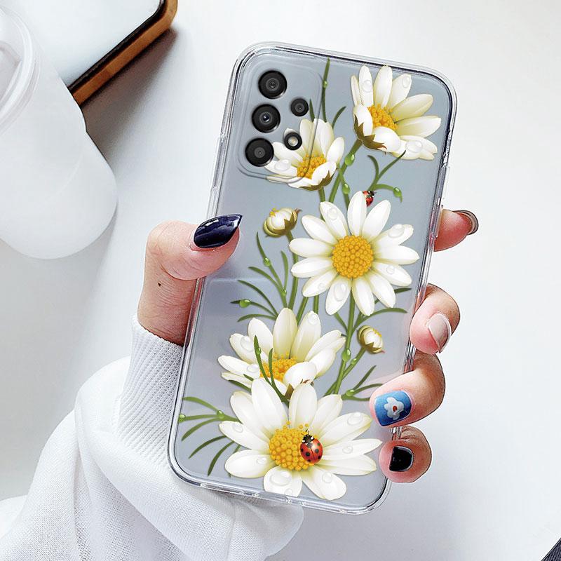 Phone Case For Samsung A53 5G A33 Floral Silicon Cover For Samsung Galaxy A73 Fundas Coque Transparent Soft Capas Flower TPU