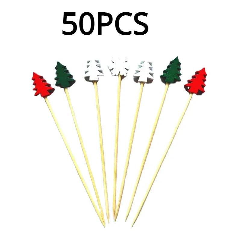 50 Stück/Set Weihnachten Fruchtspieße Einweg Bambusspieße Schneeflocke Weihnachtsbaum Elch Weihnachtsmann Schneemann Spieße Weihnachtsdekoration