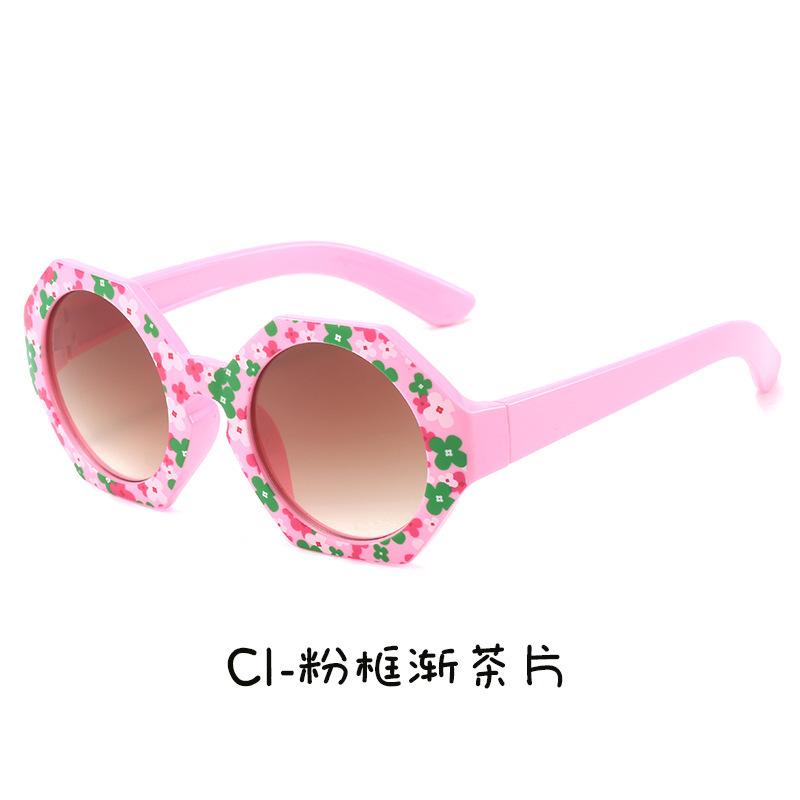 2025 New Polygonal Children's Girls, Fashionable Printed Cute Sunglasses For Summer Outings, Baby Sunshade Glasses