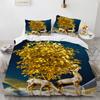 Cartoon Elk Duvet Cover King Queen Size Golden Deer Pattern Bedding Set for Teens Adults Wild Buck Quilt Cover with Pillowcase