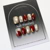 New Year Ruby Cat's Eye Ice Translucent Nails with Gold Flower Design