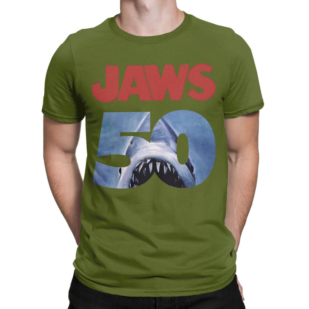 Movie Jaws 50th Anniversary Men's T Shirts  Leisure Tee Shirt Short Sleeve Round Collar T-Shirts Cotton Gift Idea Tops