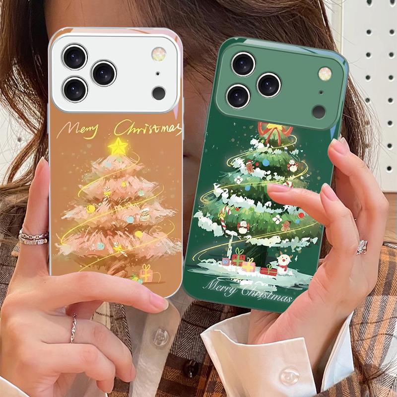 Decorated Christmas Tree For iPhone 17 Air 16 E 15 14 13 Plus 12 Mini 11 17 Pro Max XR Xs Max 16E 7 8 Tempered Glass Phone Case