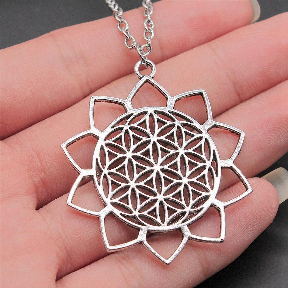 Blume des Lebens Heilige Geometrie Anhänger Antik Bronze Metall Jungen Halskette Trendiges Geschenk