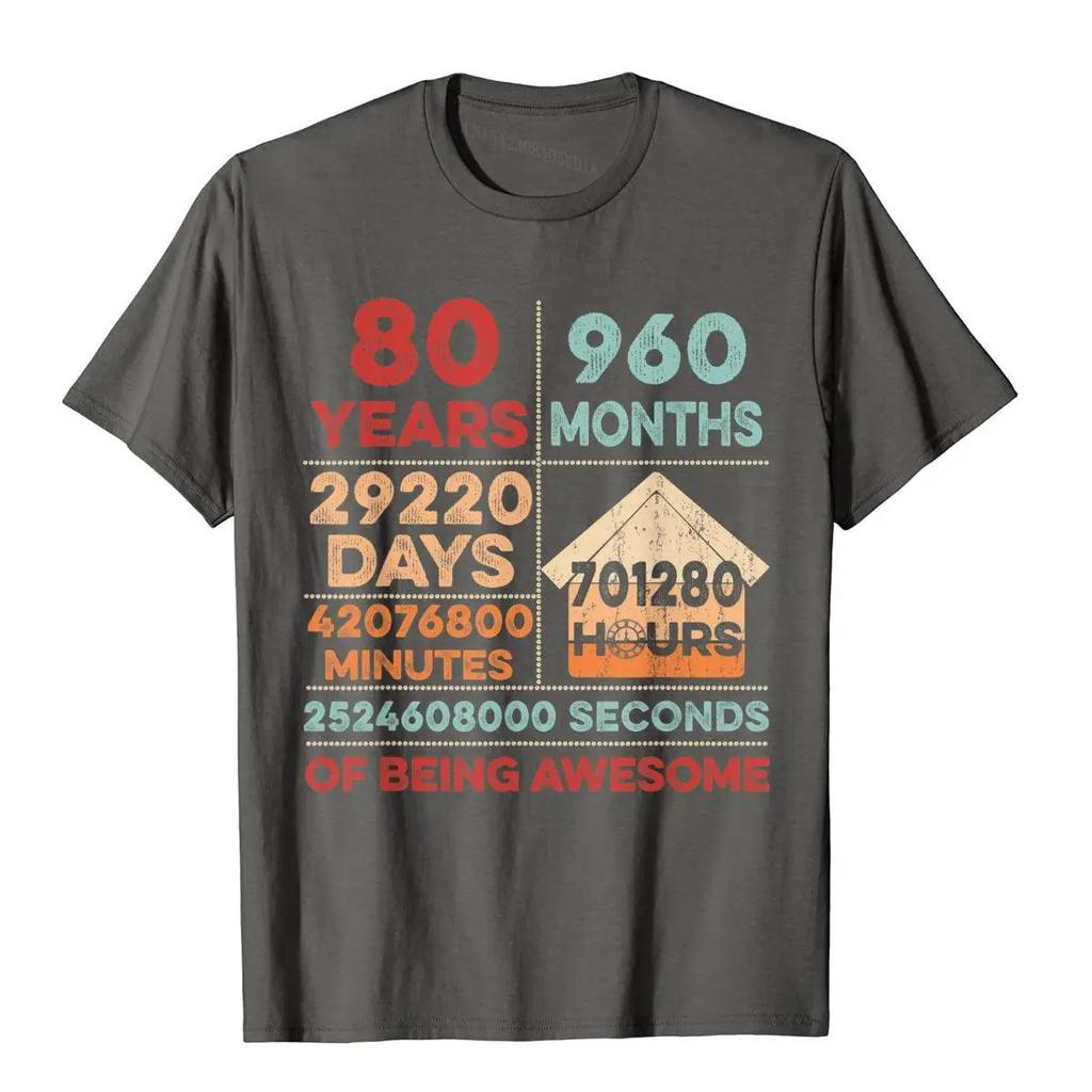 Regali Vintage per l'80° Compleanno 80 Anni 960 Mesi T-Shirt Camicia Cotone Uomo Magliette Uniche All'Ingrosso