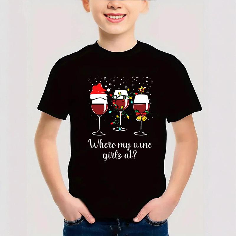 Summer Round Neck 3D Christmas Themed Printed Top Fashionable Casual Short Sleeved Children's Boy T-shirts