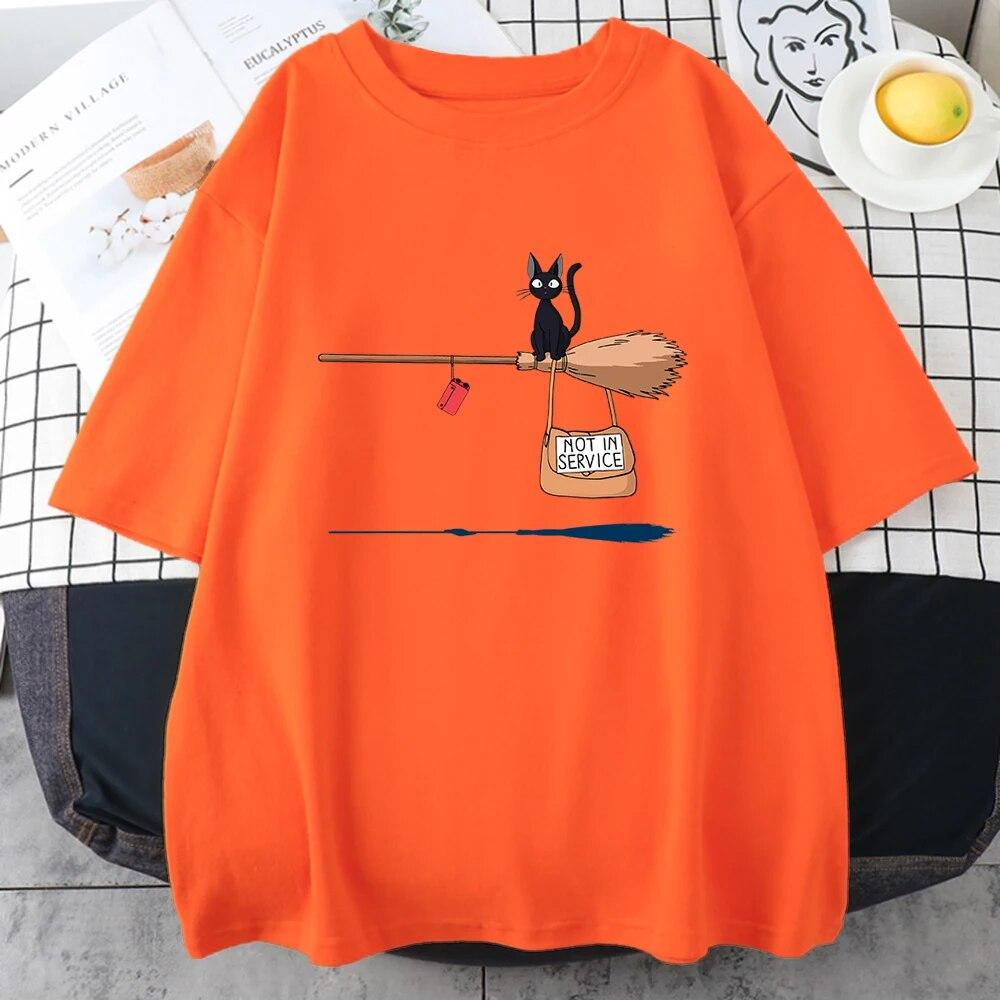 

Служба доставки Kiki s Cat On Magic Broom Одяг унісекс, бавовна, японські топи Harajuku, вільні футболки з вирізом і короткими рукавами унісекс M