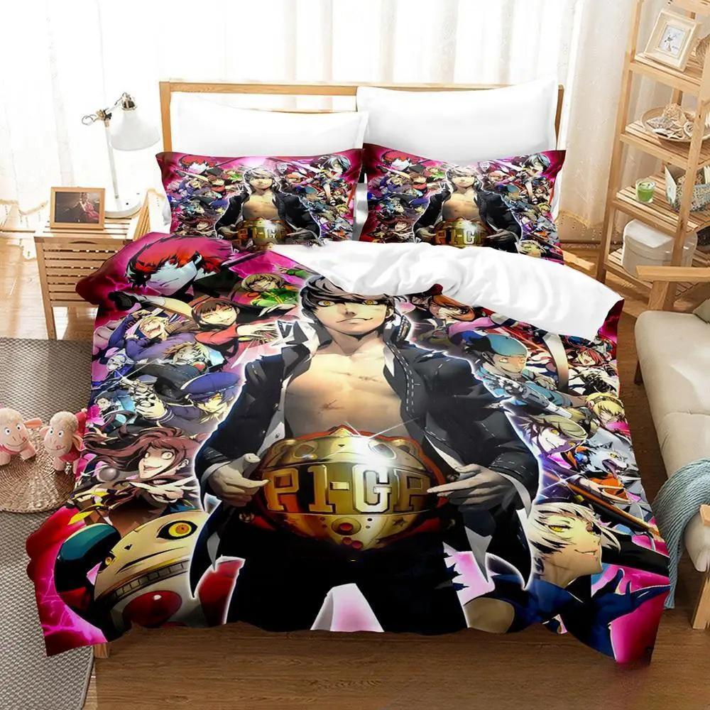 3D Print Anime Game P4 Persona 4 Bedding Set,Duvet Cover Bed Set Quilt Cover Pillowcase,King Queen Twin Size Boys Girls Adults