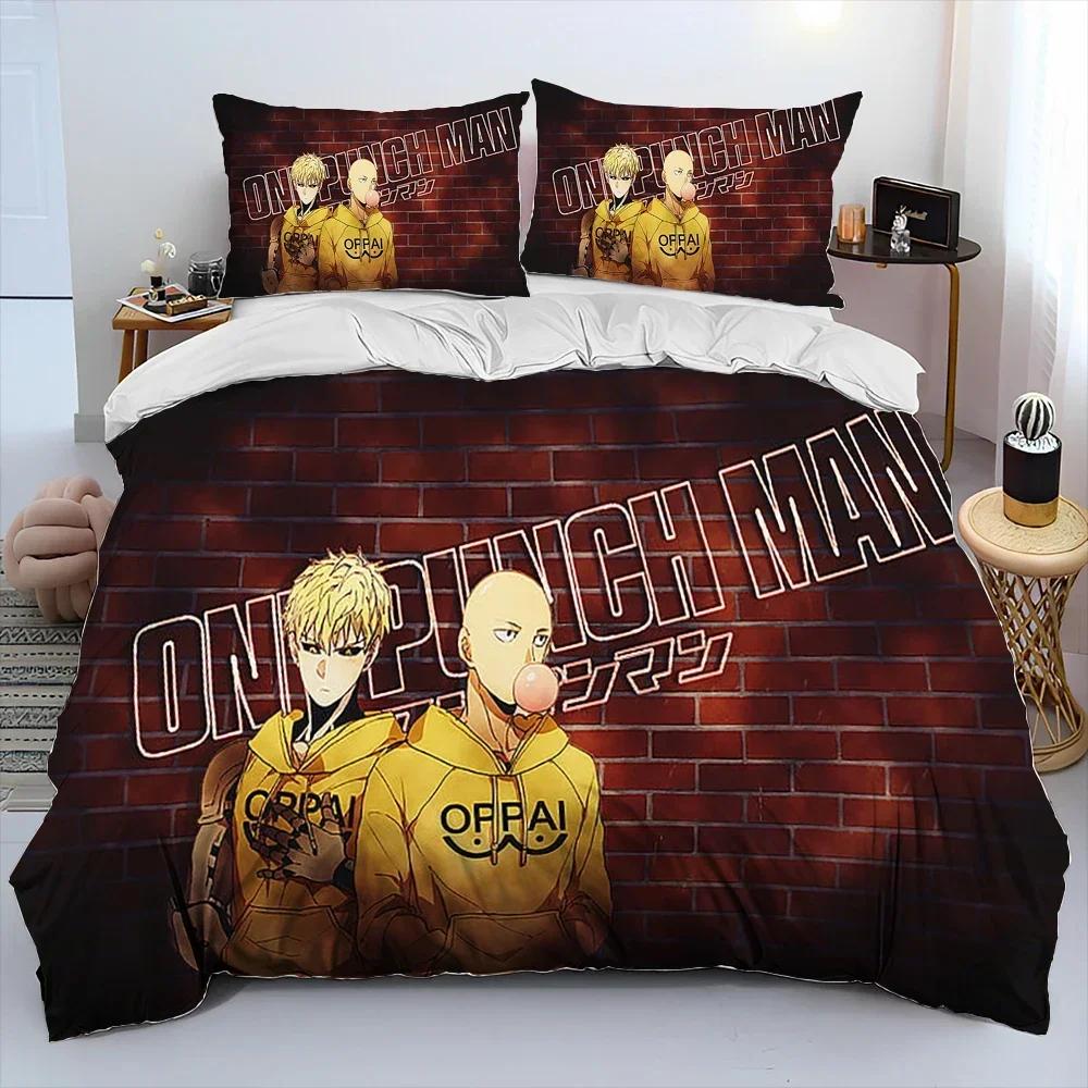 Lyxigt Nytt 3D-tryck ONE PUNCH MAN, Anime Tecknad Serie Täcke Sängklädesset, Påslakan Sängset Quiltöverdrag Örngott Sängklädesset