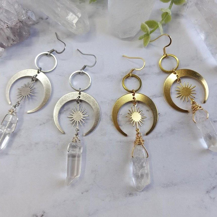Quartz Moon And Sun Earrings Alloy Electroplated Fashion Jewelry For Casual Daily Use