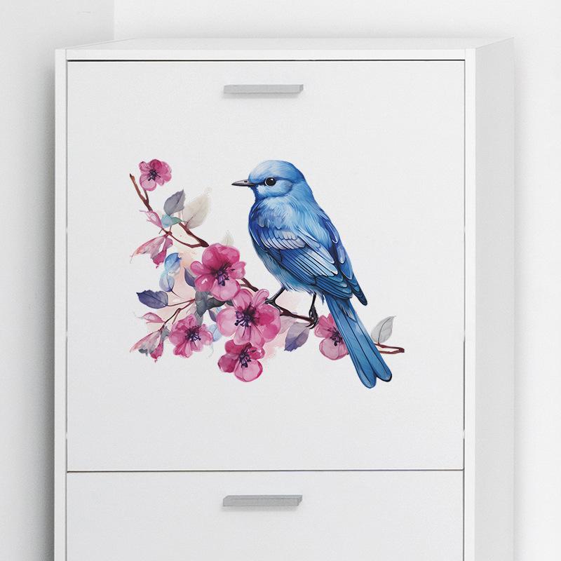 Cartoon Twig Blue Bird Glass Cabinet Window Door Pasted Home Beautification Decorative Wall Stickers