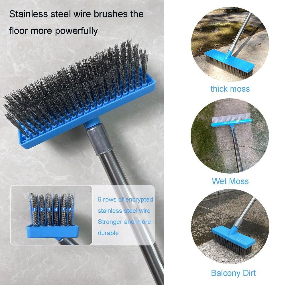 Long Handle Deck Scrub Brush Heavy Duty Tile Scrub Brush Stainless Steel Wire Brush  Floor Cleaning