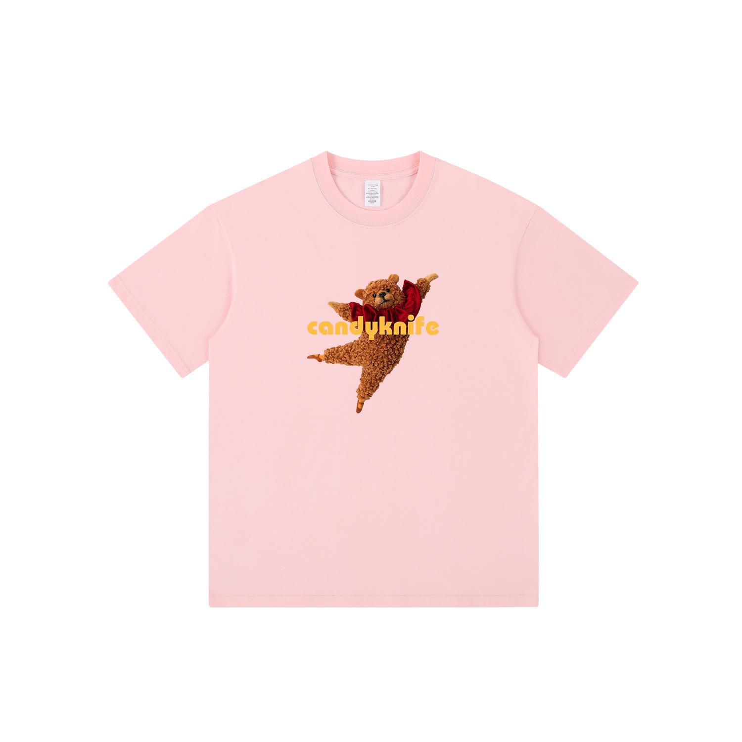 

Ретро мультяшная футболка из хлопка свободного кроя с принтом медведя | Короткий рукав, стиль BF | Весенне-летняя винтажная мода S розовый