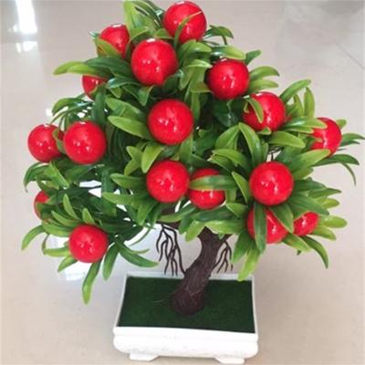 Artificial Bonsai No-watering Ornamental Weather-resistant Eye-catching Beautiful Faux Red Fruit with Pot Party Supplies