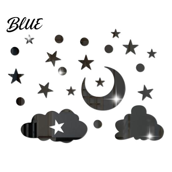 Decorative Mirror Wall Decals 3D Star Moon Cloud Stickers Self Adhesive Decals