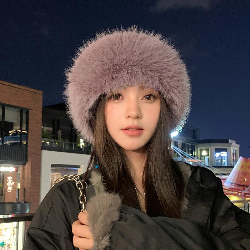 Rabbit Fur Knitted Hat Women'S Winter Cold-Proof And Warm Basin Hat Imitation Mink Ear Protection Cute Cat Ear Thickened Plush Mongolian Hat