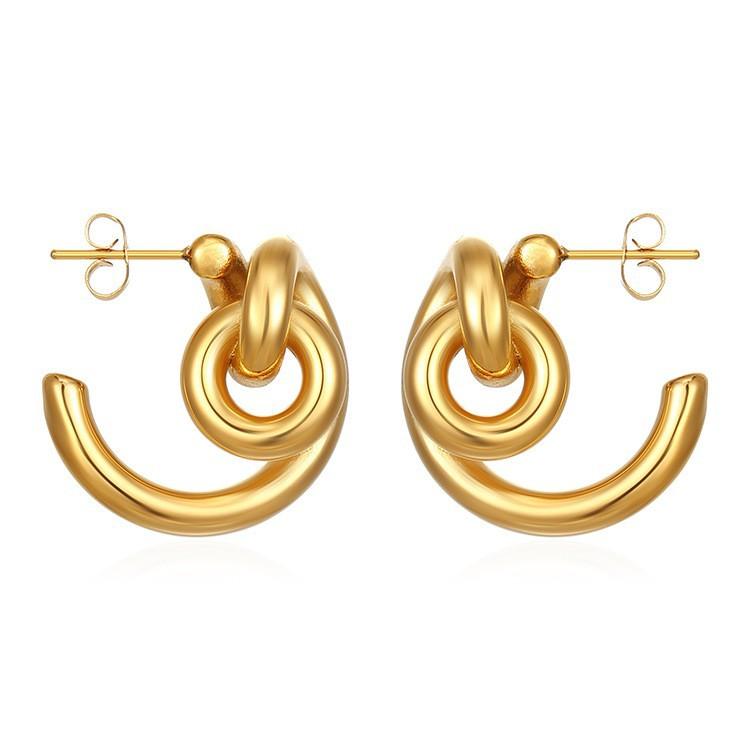 Direct supply geometric stainless steel earrings, women's trend high-end retro earrings, versatile plated 18K earrings