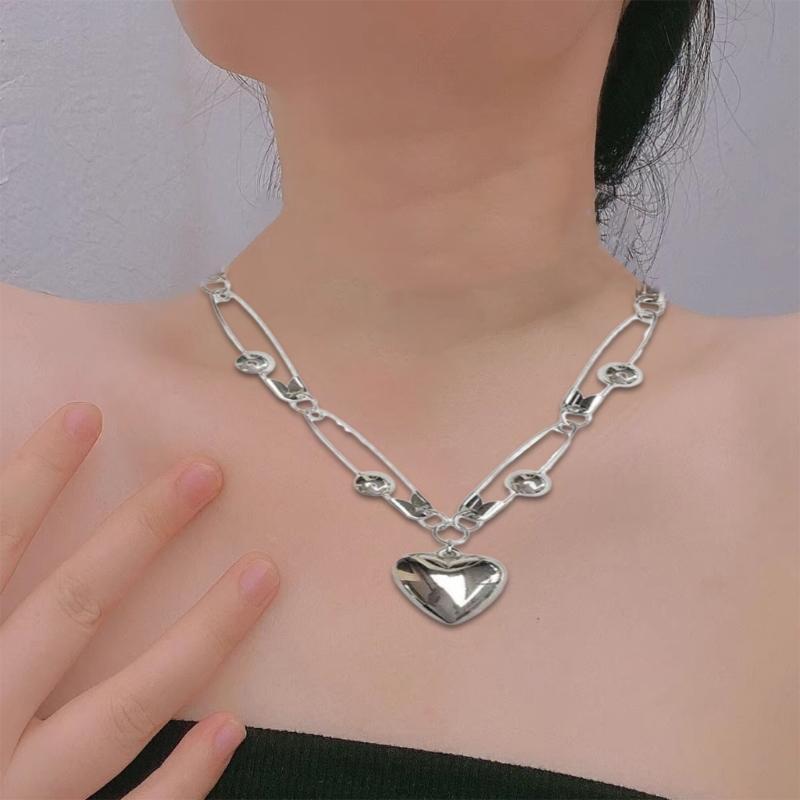 Exquisite Heart Necklace Romantics Metal Neck Chain Y2K Fashion Jewelry Safty Pin Splicing Necklace Women Girl