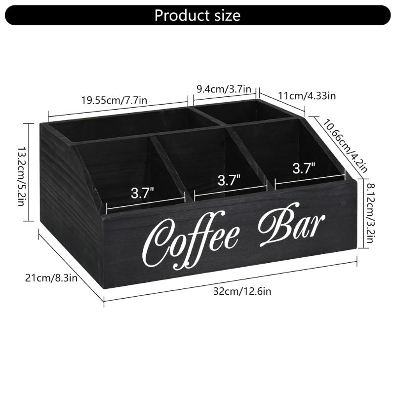 Multi Functional Coffee Accessories Storage Box Natural Wood Teas Condiment Organizer with Multiple Compartments