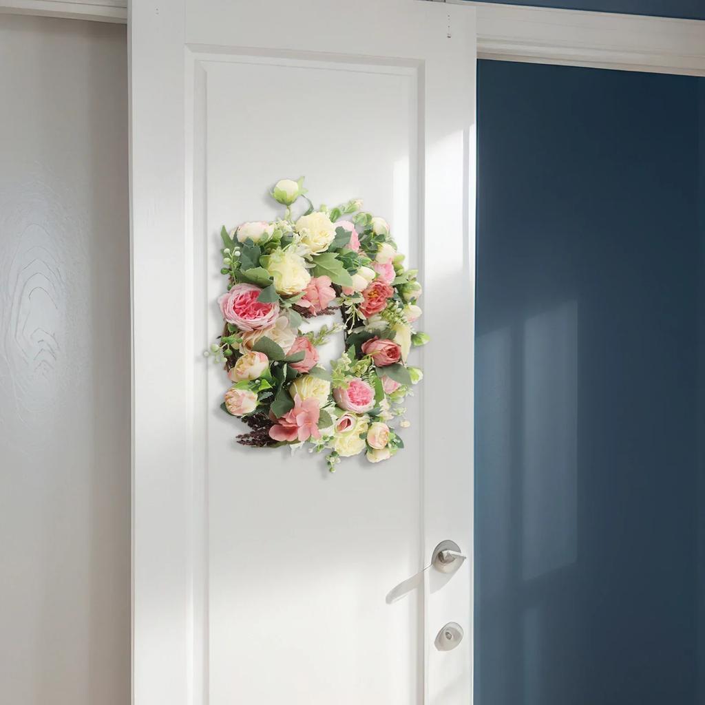 Eukalyptus Kranz Haustür 40cm Durchmesser Charmantes Laub Rustikales Bauernhaus Dekor Künstliche Blume Türhänger Pfingstrose 40cm