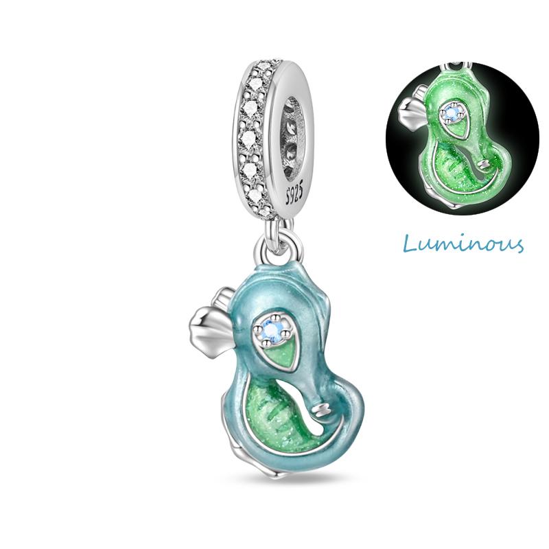 Copper Jellyfish Dolphin Turtle Starfish Shell Luminous Ocean Series Charms Beads Fit 3Mm Original Bracelets Diy Jewelry