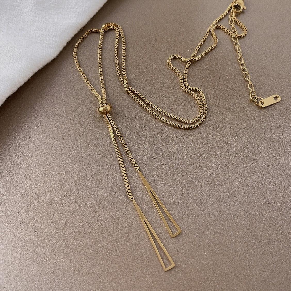 Geometric Triangular Necklace, Female Tide Niche Design, Long Fringed Accessories, Light Luxury Temperament Sweater Chain