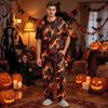 Men's Pajama Set Short Sleeve Top and Long Pants with Button Crotch and Elastic Waist Drawstring