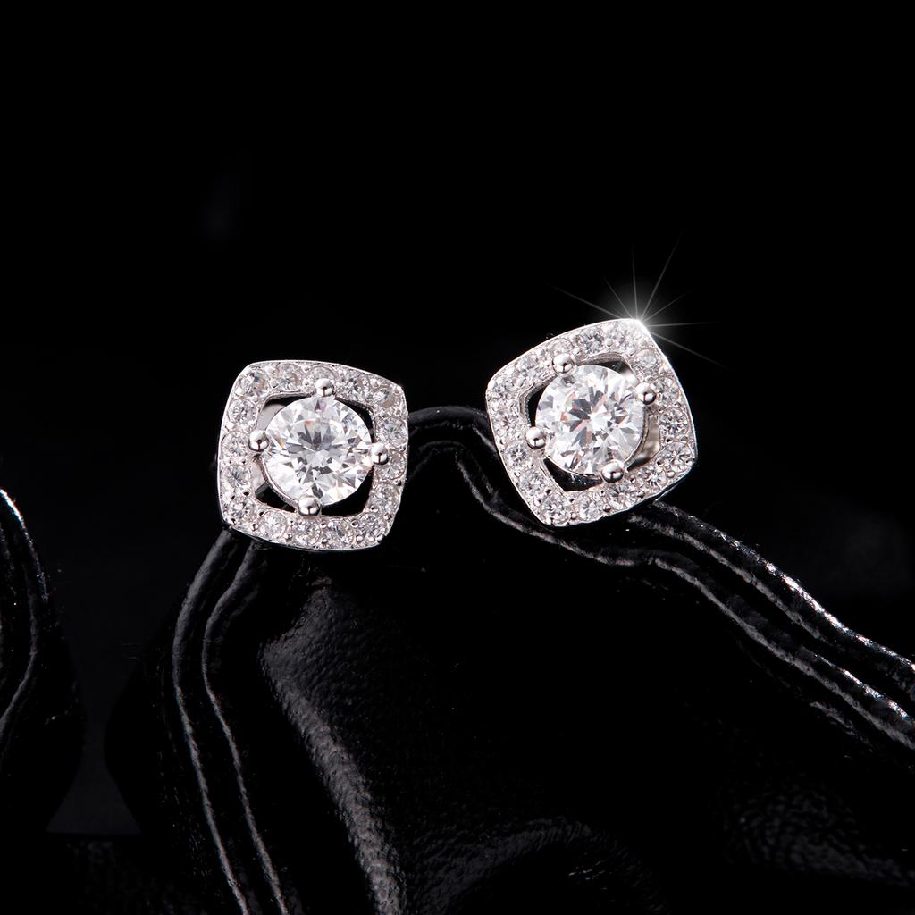 MODIAN 925 Silver Luxury Sparkling Sugar Cube Zirconia Stud Earrings For Women Wedding Engagement Fine Jewelry
