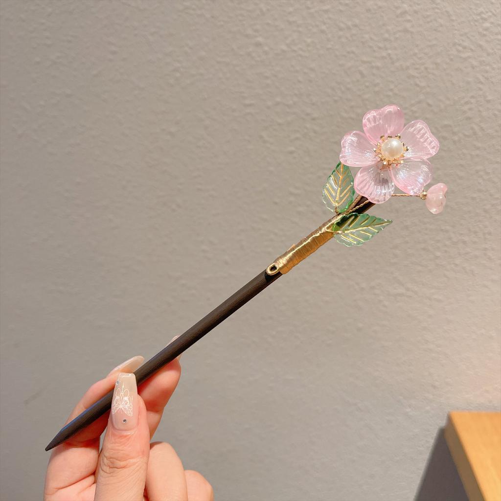 Wooden Hair Sticks Forks Retro Chinese Style Hairpins Forks Colorful Flower Designs Pendant Headpieces Hair Jewelry Ornaments