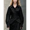 1116 European and American new French solid color fashion irregular waist and thin temperament long-sleeved shirt