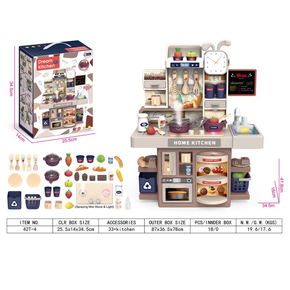 Barnas 42 cm simulerte lyd- og lysvannutløpsspray kjøkken matlagingsservise sett lekehus matlagingsleker