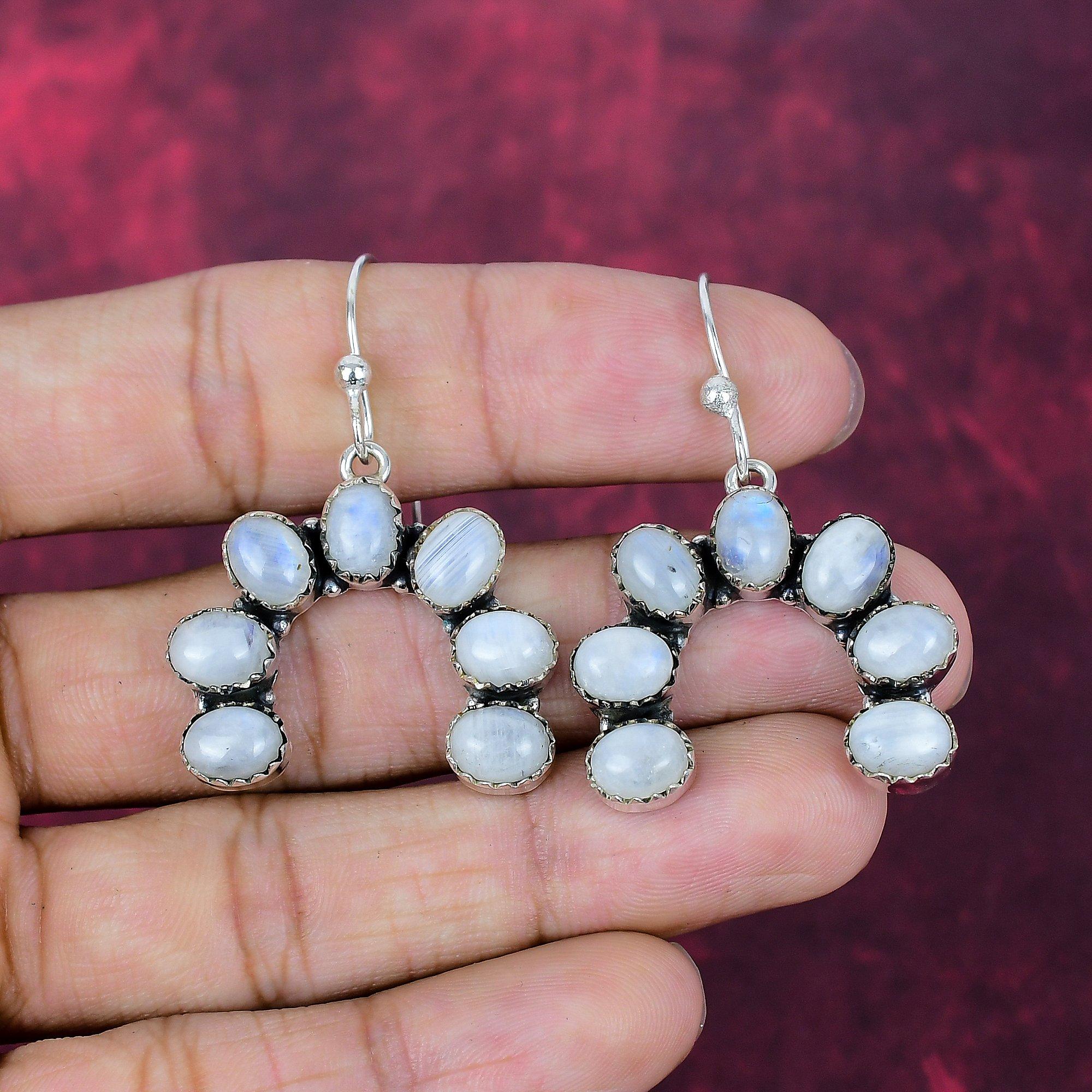 

Серьги из лунного камня, серьги из драгоценных камней из стерлингового серебра 925 пробы ручной работы, подарок для любви 1.85 Inches