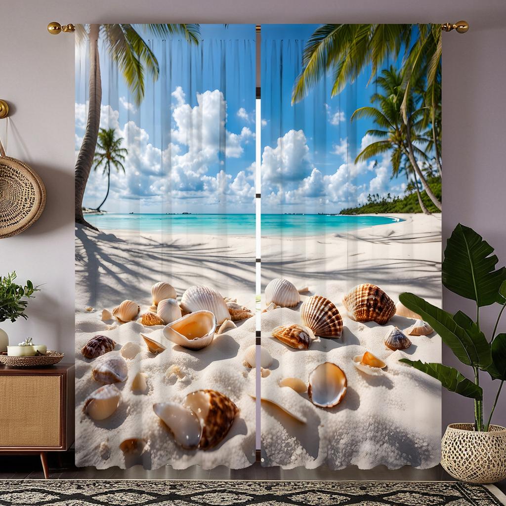 Conjunto de 2 peças HD Azul Céu Branco Nuvem Mar Mundo cortina decorativa Azul gravata digital impresso cortina Decoração de casa estilo decorar