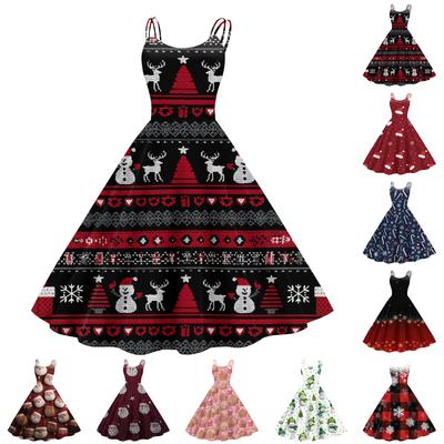 Women's Christmas Print Sexy Off-the-Shoulder Punk Retro Dress