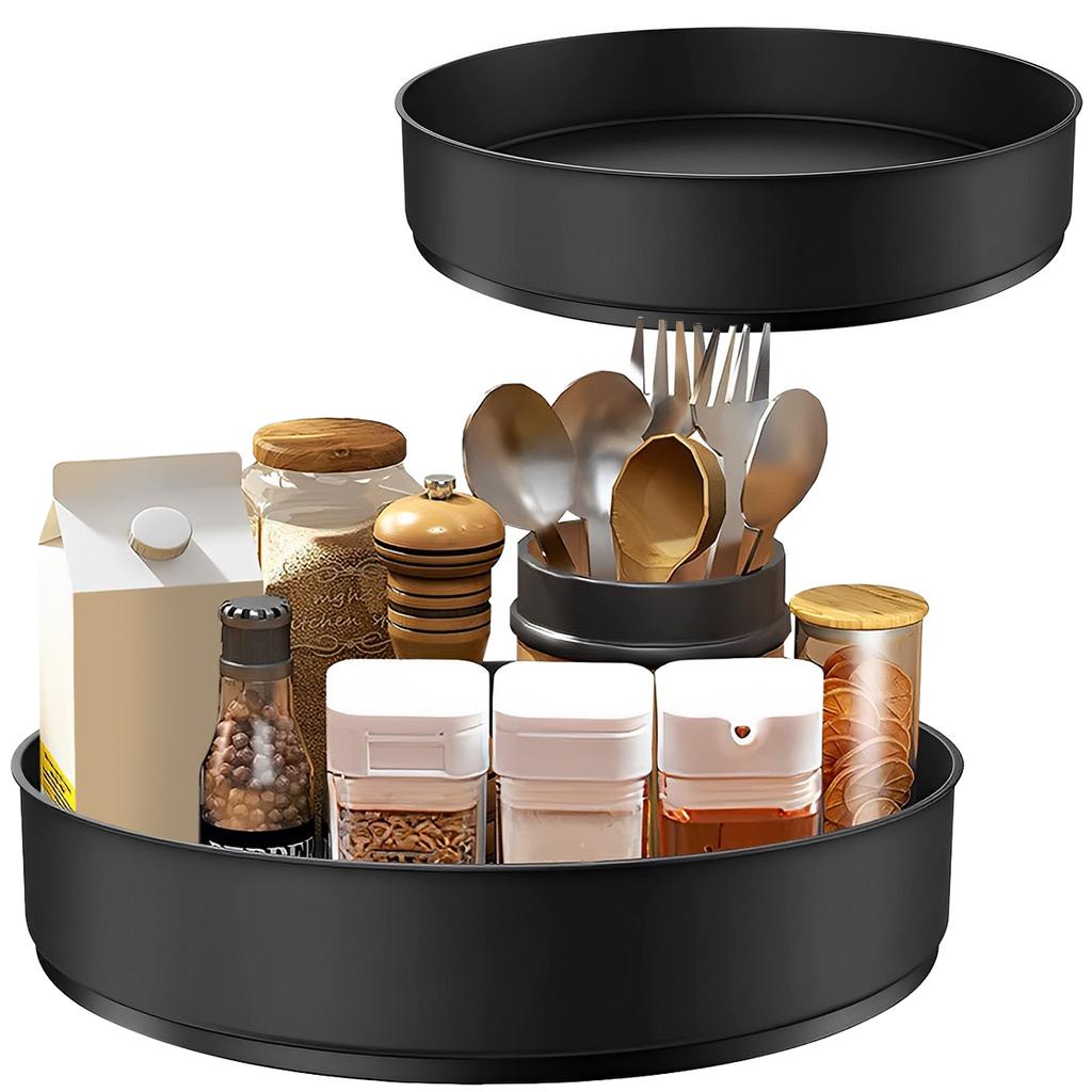 360 Rotation Non-Skid Spice Tray Pantry Cabinet Turntable with Wide Base Storage Bin Rotating Organizer for Kitchen Seasoning