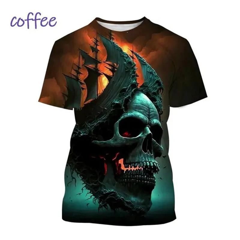 Pirate Ship Theme 3D Print Men's T-Shirt Summer Casual Men's Street T-Shirt Outdoor Sports Short Sleeve Fashion Men's T-Shirt