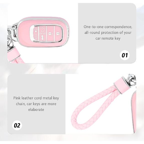 5 Button Key Fob Cover,TPU Key Fob Case With Keychain,Car Key Cover Pink Car Accessories Compatible With Honda
