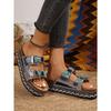 Nuove Sandali Estivi da Donna Taglie Forti Moda Suola Chunky Corda di Canapa Doppia Fibbia Strass Sughero Sandali da Spiaggia a Infradito