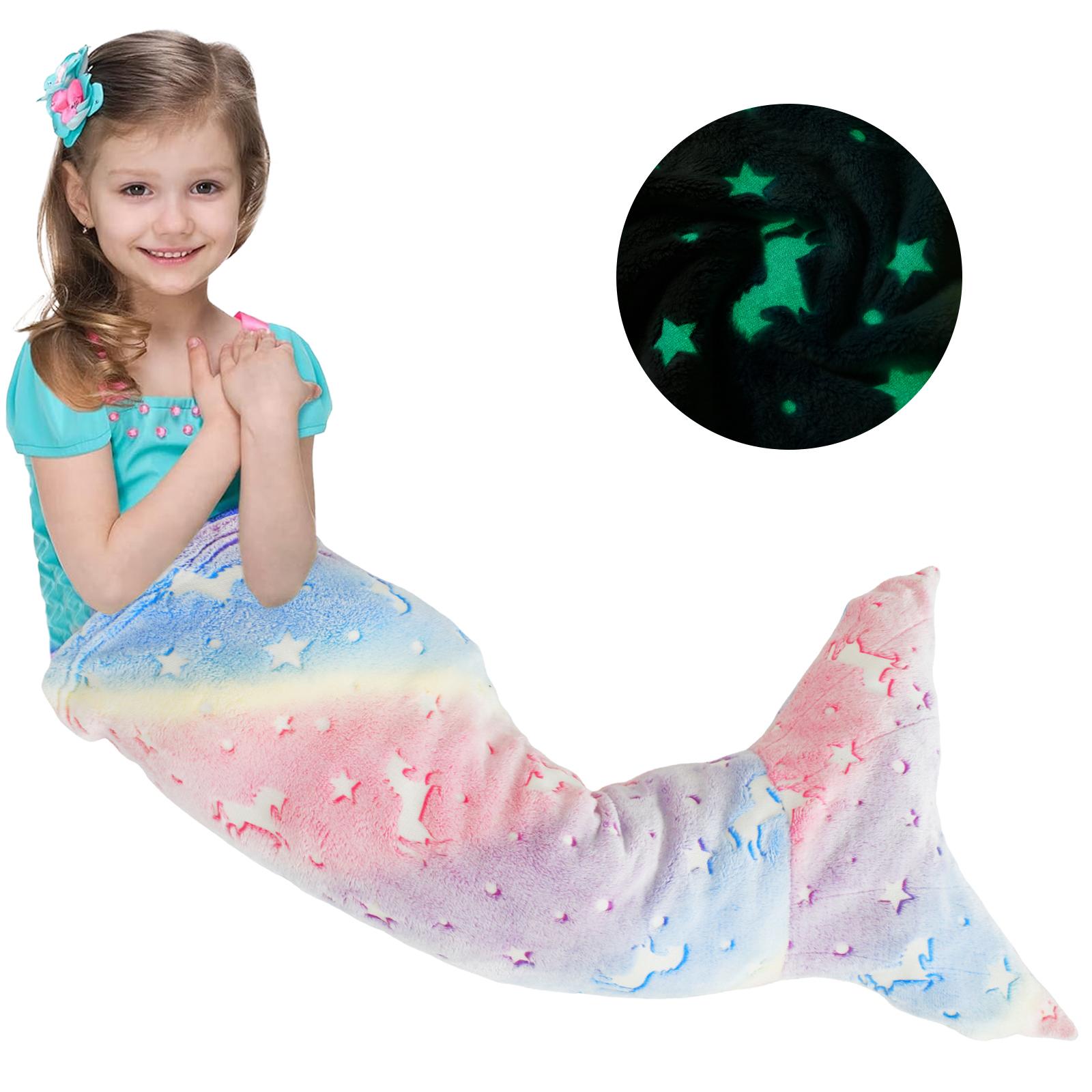 

Flannel Mermaid Sleeping Bag Super Soft Luminous Mermaid Blanket Flannel Girls Mermaid Tail Blanket Gifts for Girls 3 to 6 Years 100x50cm