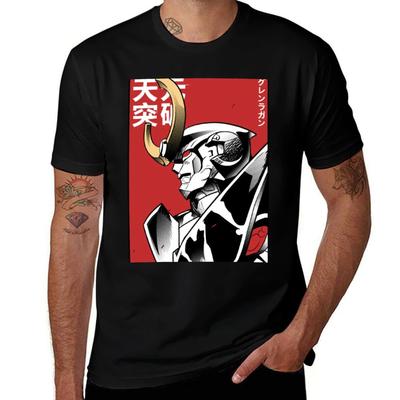 Tengen Toppa Gurren Lagann Red T-Shirt Black Cotton T-shirt Plain for Man Package Funny T Shirts Cotton T-Shirt