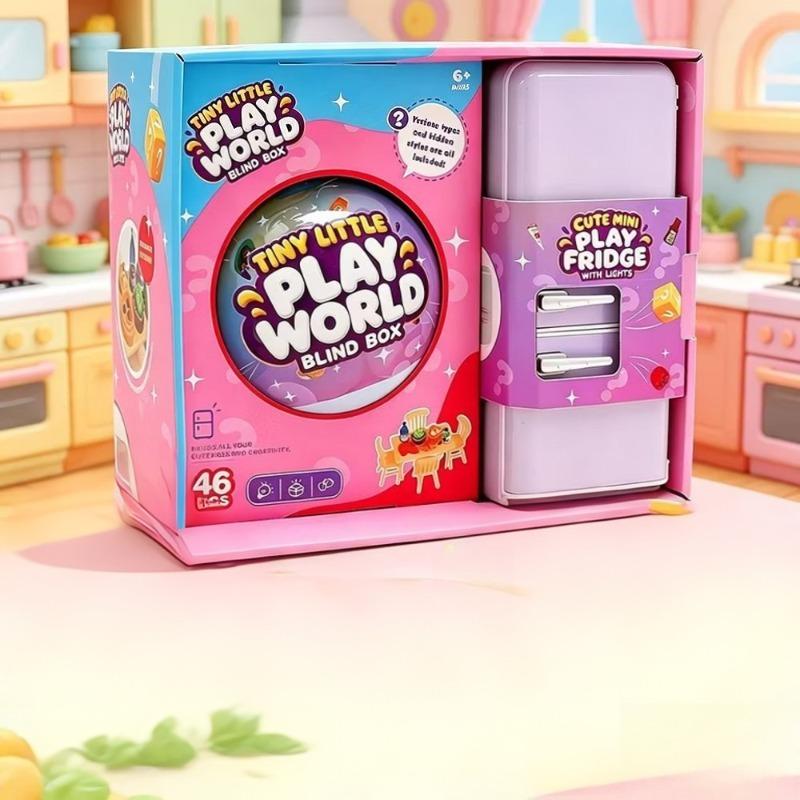 Tiny Little Play World Mini Fridge Blind Box Toy Set | Random Mini Food Models, Micro Table Chair Pretend Play,Creative Capsule