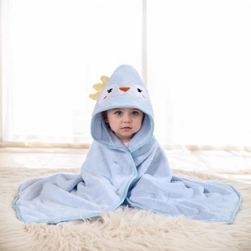 Soft Coral Fleece Baby Swaddle Blanket with Hooded Cape and Embroidery