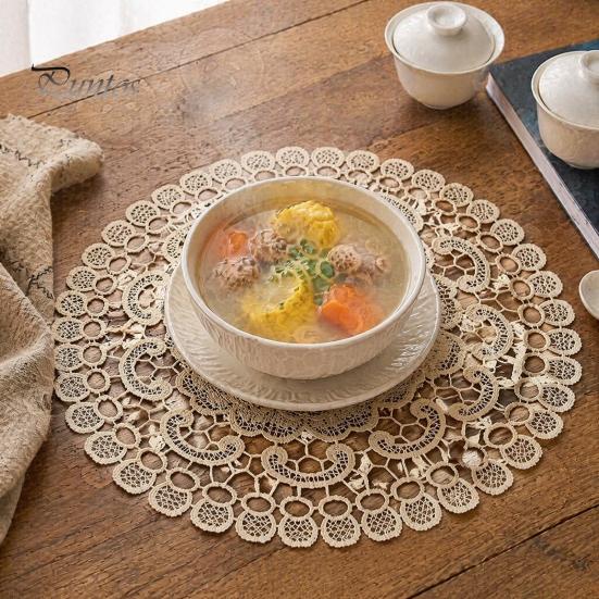 Lace Doilies for Table Decor Round Floral Doily, Embroidered Coaster Place Mat, Heat Insulating Decorative Mats Tea Cups Retro Teapot Vase Dining