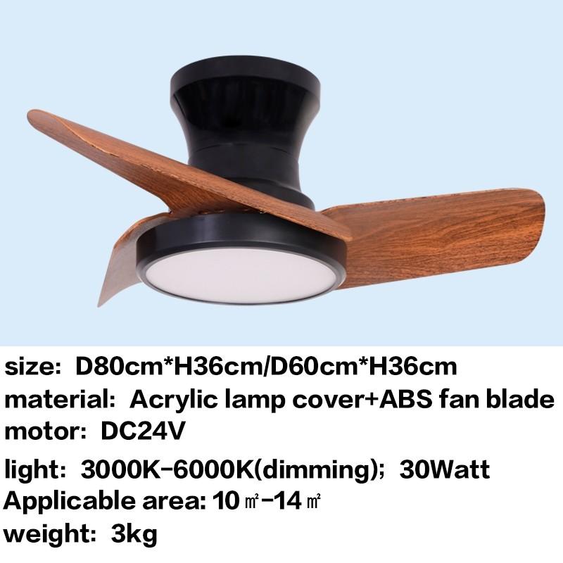 24" 32" DC Motor Small Ceiling Fan Lamp Electric Ceiling Fan With Light Bedroom  LED Tricolor Dimming Lighting Fan