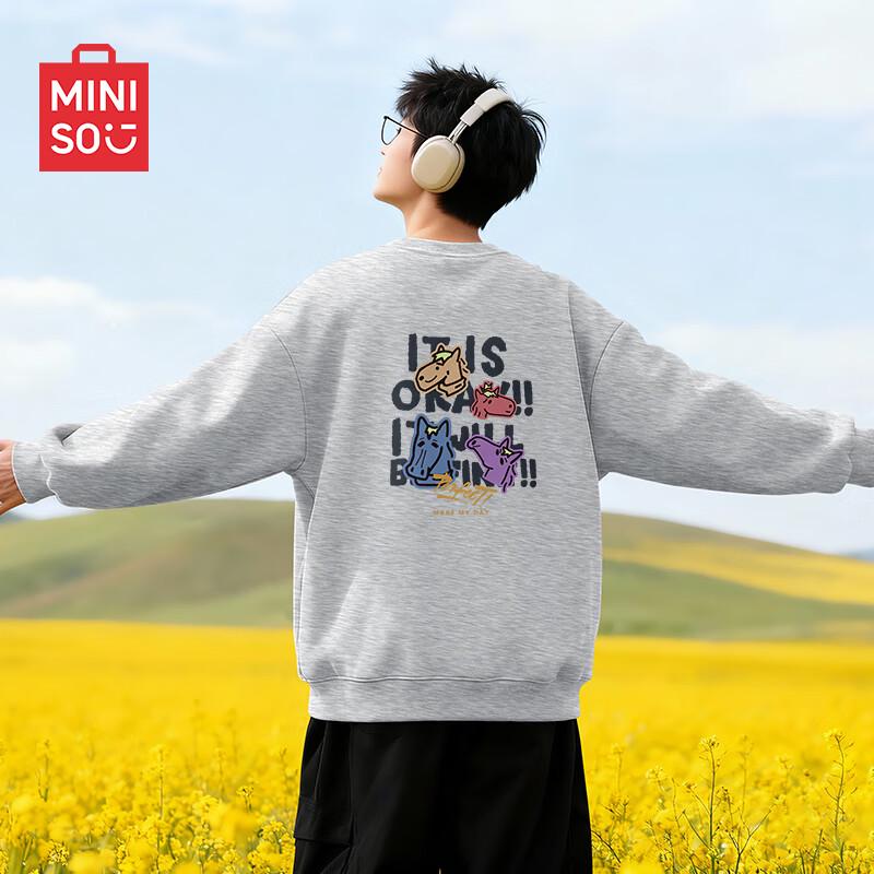MINISO Men's Crew Neck Graphic Pullover Sweatshirt
